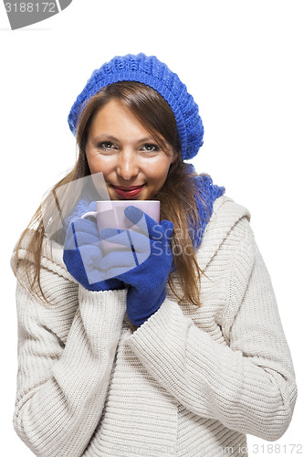 Image of Close up Smiling Woman in Winter Outfit
