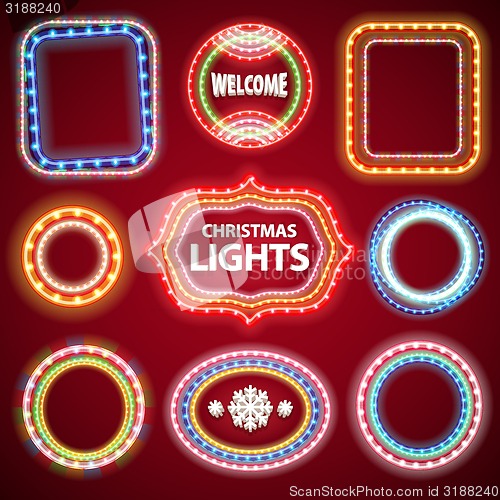 Image of Christmas Neon Lights Frames with a Copy Space Set2