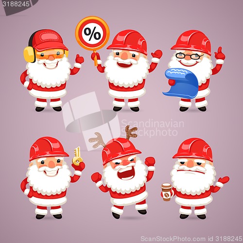 Image of Set of Cartoon Santa Claus Builders