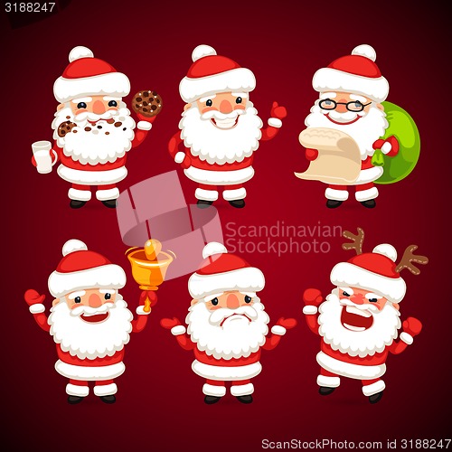 Image of Set of Cartoon Santa Claus in Various Poses