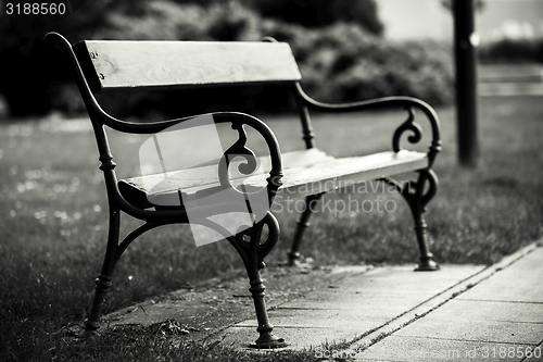 Image of Stylish bench in autumn park