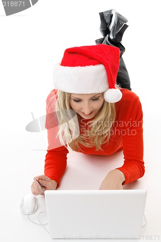 Image of Female Christmas shopping online