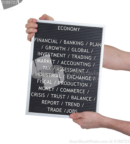 Image of Economy concept in plastic letters on very old menu board