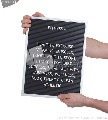 Image of Fitness concept in plastic letters on very old menu board