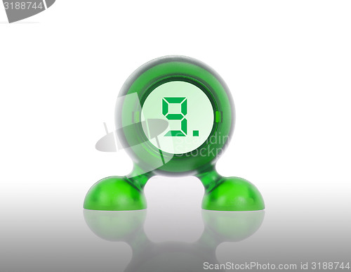 Image of Small green plastic object with a digital display
