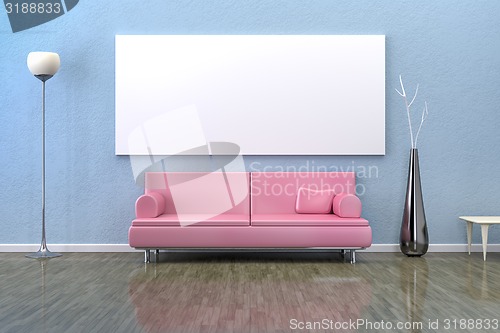 Image of blue room with a sofa
