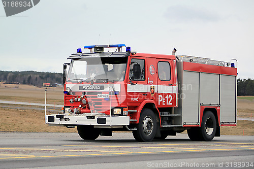 Image of Classic Scania Fire Truck on the Road