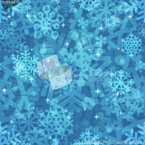 Image of Shiny Blue Snowflakes Seamless Pattern for Christmas Desing