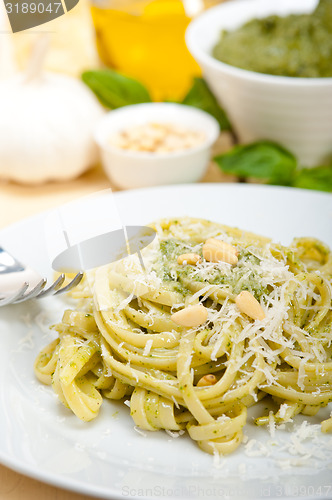 Image of Italian traditional basil pesto pasta ingredients