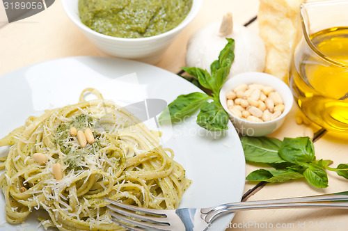 Image of Italian traditional basil pesto pasta ingredients