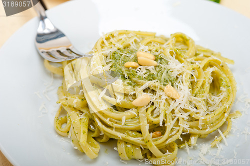 Image of Italian traditional basil pesto pasta ingredients