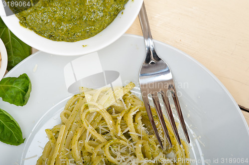 Image of Italian traditional basil pesto pasta ingredients