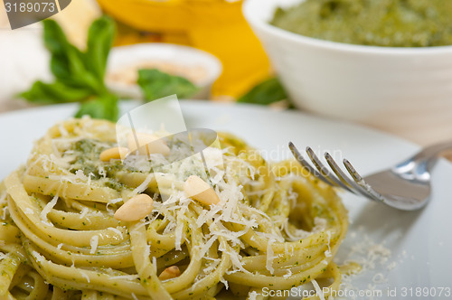 Image of Italian traditional basil pesto pasta ingredients