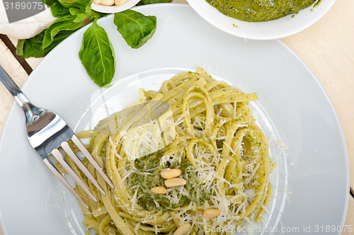 Image of Italian traditional basil pesto pasta ingredients