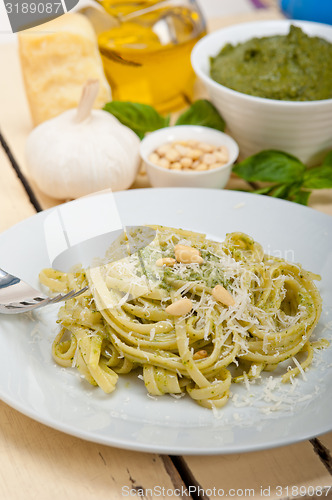 Image of Italian traditional basil pesto pasta ingredients