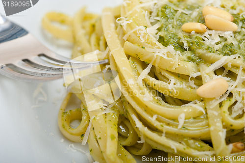 Image of Italian traditional basil pesto pasta ingredients