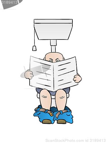 Image of man reading newspaper on toilet