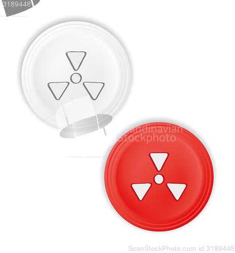 Image of buttons with radioactive symbol