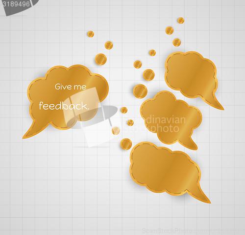 Image of give me feedback speech bubble with empty bubbles