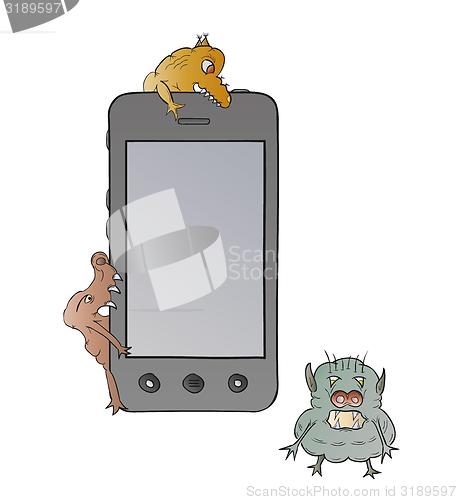 Image of smartphone and viruses