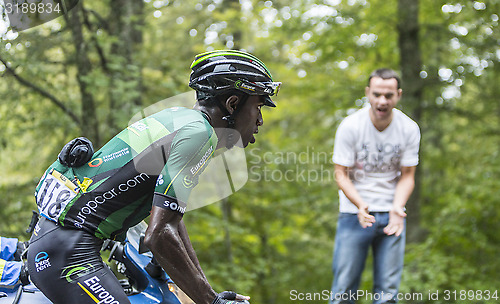 Image of The Cyclist Kevin Reza Climbing Col du Platzerwasel - Tour de Fr