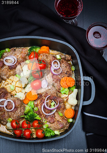 Image of Baked pork meat with vegetable