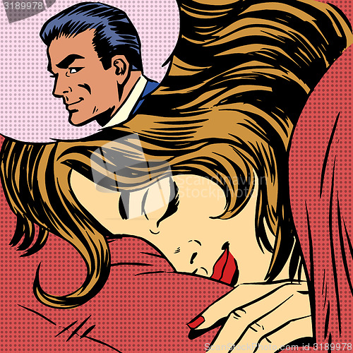 Image of Dream woman man love romance lovers pop art comics retro style H