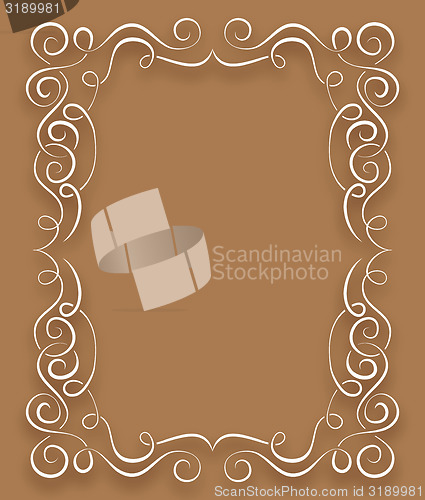 Image of Vector white frame with curls on a brown background