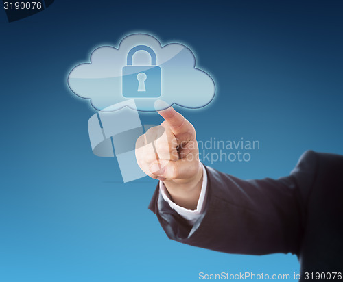 Image of Finger Touching a Cloud Icon Containing A Lock