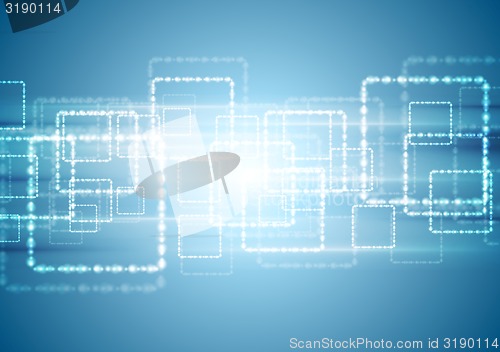 Image of Bright blue tech background with shiny squares