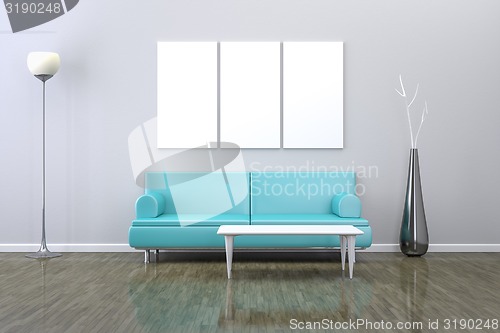 Image of blue room with a sofa