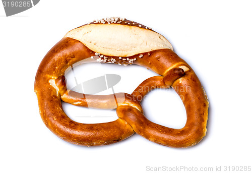 Image of Fresh German pretzel  (Bretzel or Bretze) on white 