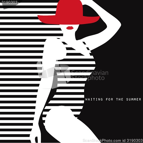 Image of stylized woman in swimsuit waiting for the summer