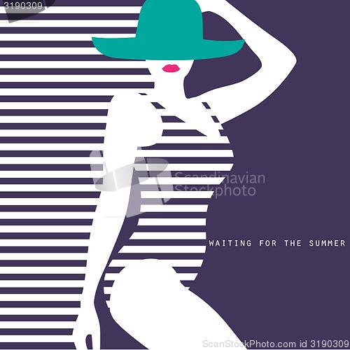 Image of stylized woman in swimsuit waiting for the summer