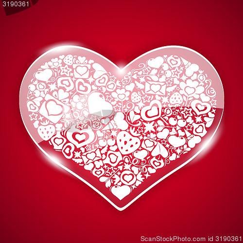 Image of Glass Valentine Heart on Red Background