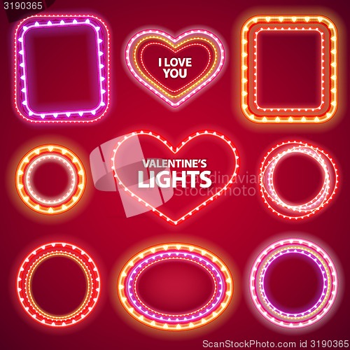 Image of Valentines Neon Lights Frames with a Copy Space Set2