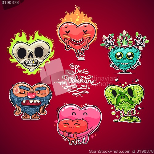 Image of Cartoon Valentine Hearts Set