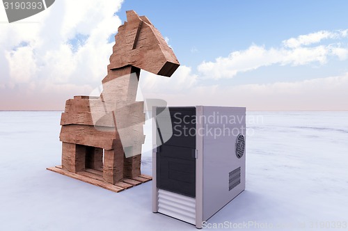 Image of Trojan horse and computer