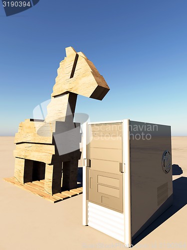 Image of Trojan horse and computer