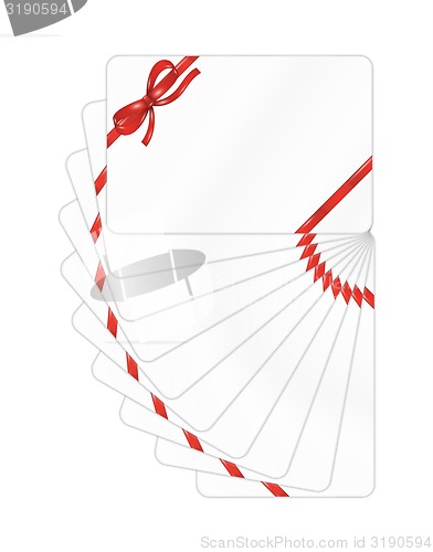 Image of set of gift cards with red ribbon and bow