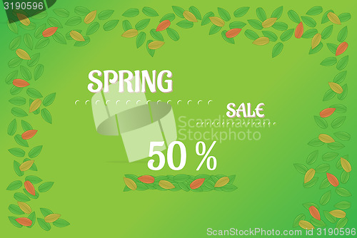 Image of spring sale vector background with leaves