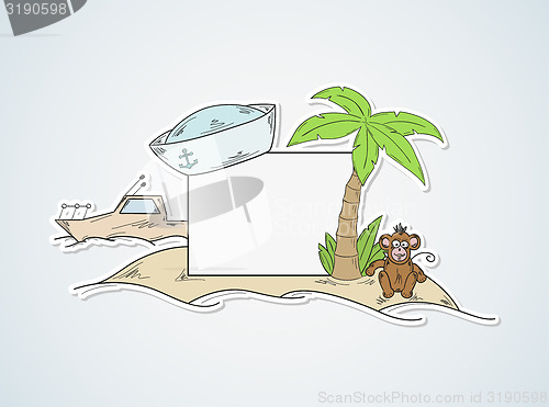 Image of funny cartoon island with blank paper