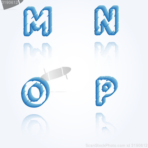 Image of sketch jagged alphabet letters, M, N, O, P