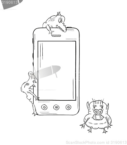 Image of sketch of the smartphone and viruses