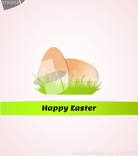 Image of happy easter with eggs in grass