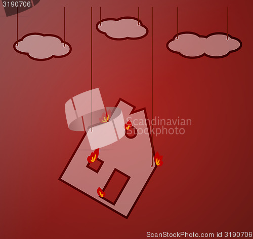 Image of green background with house and fire