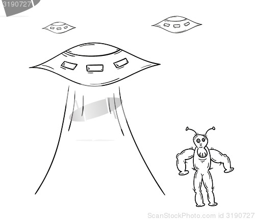 Image of alien and spaceships