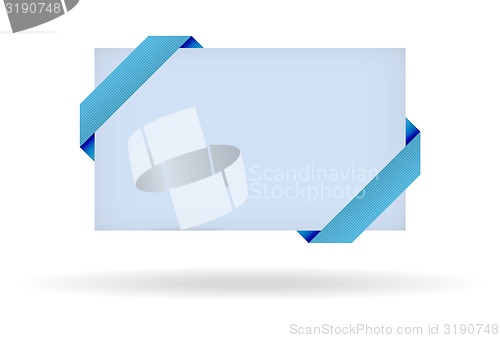 Image of blue gift card with dotted ribbon and shadow on white background