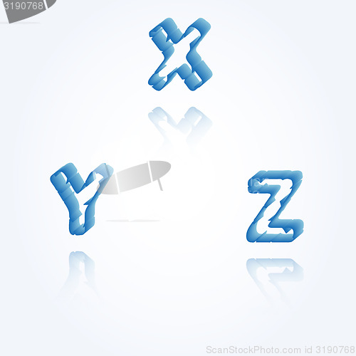 Image of sketch jagged alphabet letters, X, Y, Z