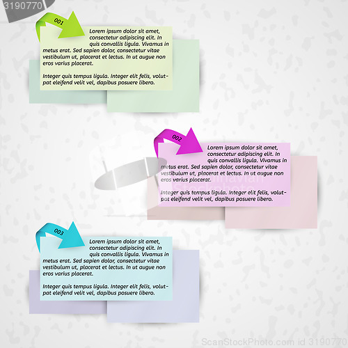 Image of infographics - three color arrows and paper